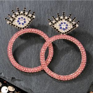 Pink Rhinestone Evil Eye Earrings